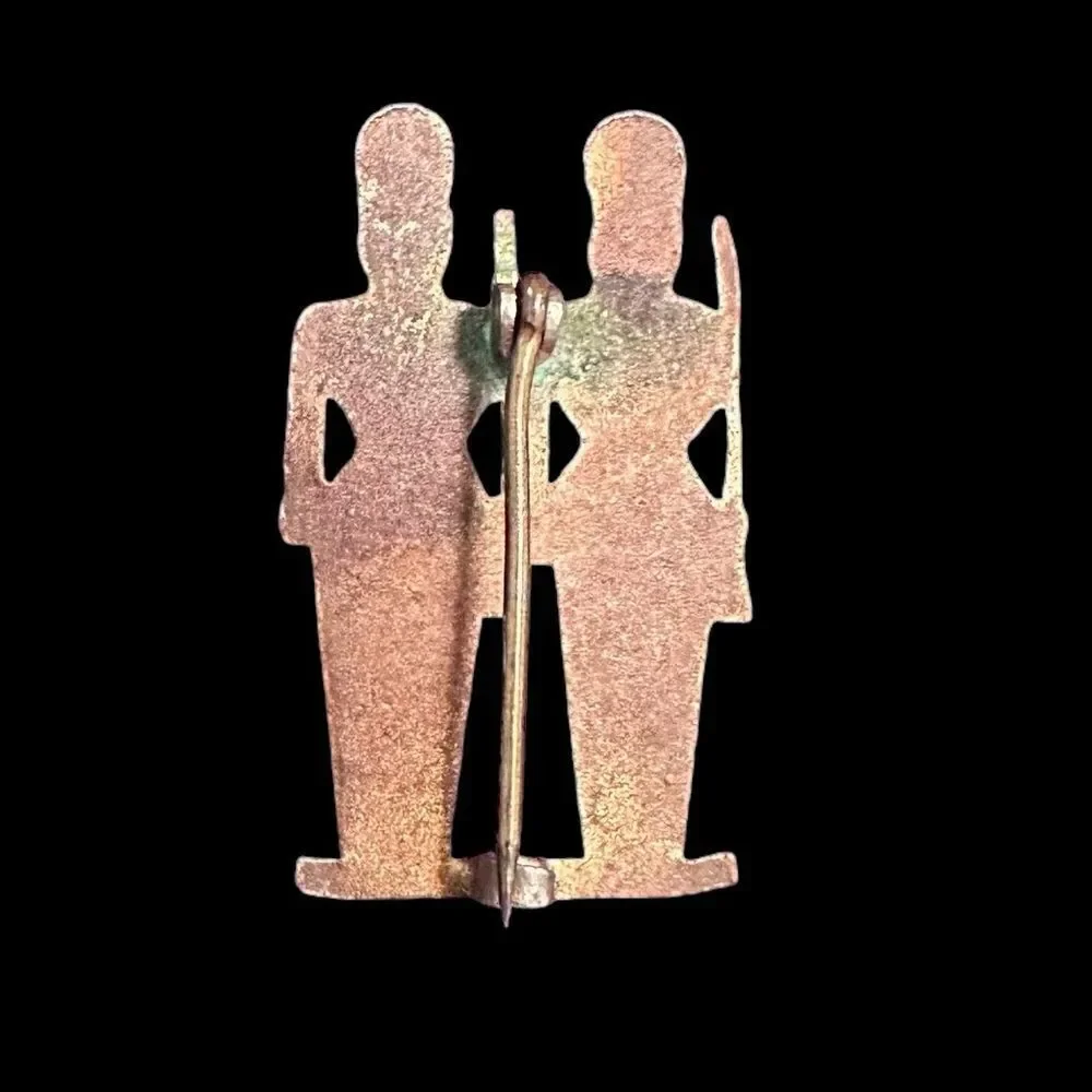 Vintage enamel on gold tone metal soldiers pin brooch